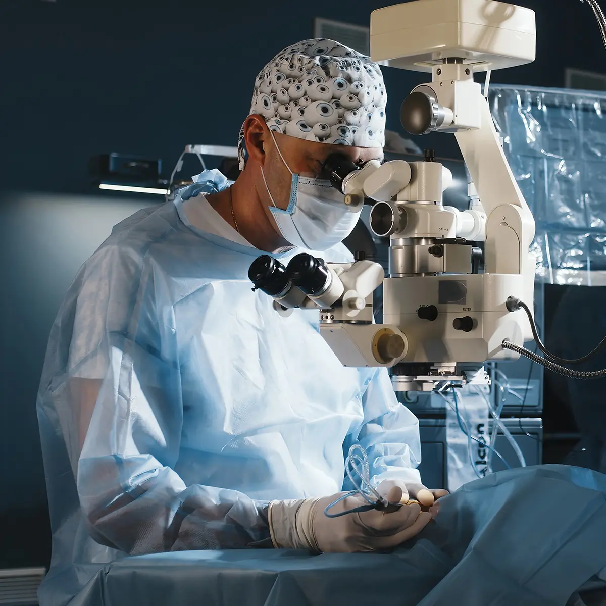 Ophthalmic surgeon performing advanced cataract surgery