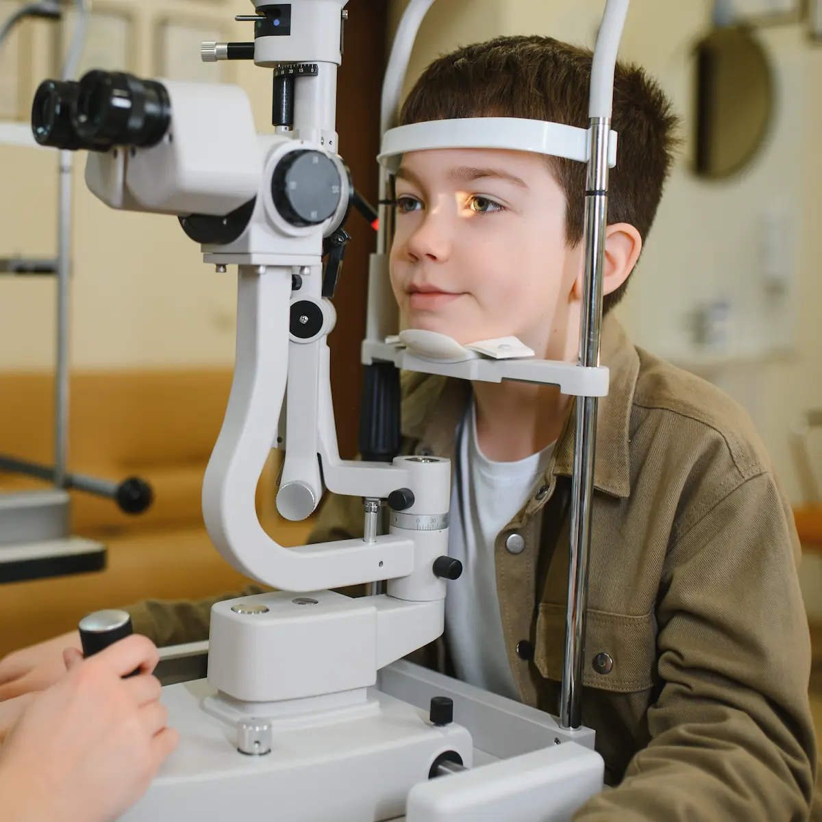 young child having routine eye exam